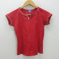 C■バーバリーロンドン/BURBERRY BLUE LABEL 半袖vネックトップス【M】赤/LADIES/47【中古】■