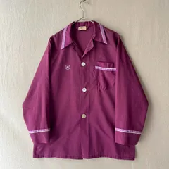 70s USA vintage パジャマ シャツ / M ポリ コットン パープル オープンカラー ボックス T5-10003-9209