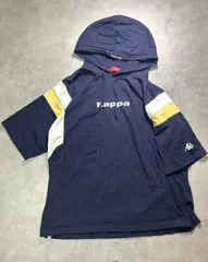 Kappa カッパ 半袖 スウェット パーカー ネイビー Lサイズ 綿100% センターロゴ 刺繍 サイドライン ストリート スポーティー スポーツミックス ヴィンテージ感  THZYA20-C074のサムネイル