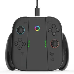 Switch2用充電グリップ ジョイコン 充電式コントローラーホルダー Joy-Con2 ジョイコン2 充電式 磁着デザイン LEDライト付き ブラック