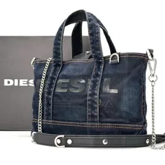 【無骨に映える藍】　DIESEL　ショルダーバッグ 2WAY ロゴデニム チェーンショルダー リバーシブル　ネイビー