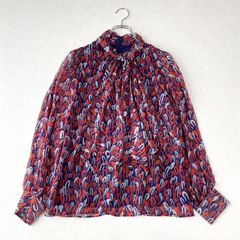 美品 ダーマコレクション シルク100% ボウタイ 総柄 ブラウス DAMA collection ダーマコレクション 絹 シルク100% ボウタイ フリル