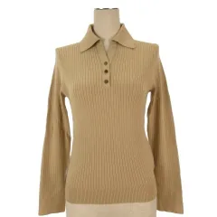バーバリー ロンドン BURBERRY LONDON リブニット ポロシャツ 長袖 カットソー 1 ベージュ 260413E