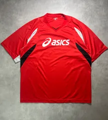 アシックス asics スポーツウェア Tシャツ XOサイズ レッド 赤 半袖 Vネック メンズ 運動 トレーニング ランニング 大きいサイズ 裄丈51cm 身幅58cm 着丈70cm 速乾 メッシュ 切り替え デザイン ロゴプリント 匿名配送のサムネイル