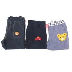 ミキハウス mikihouse タグ付き 子供用 パンツ 3点セット まとめ プッチー 100 紺 ネイビー インディゴブルー 青 ブルー /MG