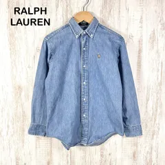 90s Polo by Ralph Lauren ポロバイラルフローレン USA製 アメリカ カラーポニーロゴ刺繡 BD ボタンダウン ロングスリーブ デニムシャツ ブルー
