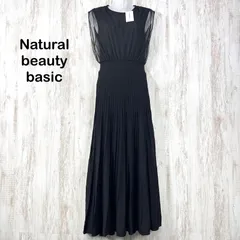 新品未使用 美品 NATURAL BEAUTY BASIC ナチュラルビューティーベーシック チュール ドッキング ノースリーブ ニットワンピース ブラック レディース