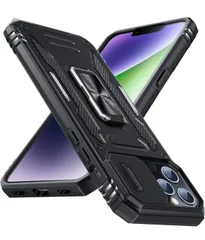 ★iPhone 13 Pro Max ケース リング付き 耐衝撃 pc+tpu 車載ホルダー対応 軽量 薄型 擦り傷防止 取り出し易い 360°回転 スタンド機能 リング 携帯カバー ブラックLR-10-IP13PM-01
