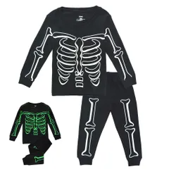 子供服 男の子 光るパジャマ 長袖 キッズ 仮装 コスプレ ハロウィン ボーイズ スウェット 上下セット 春秋冬 カッコイイ 人気 骨柄 130 120 110 100
