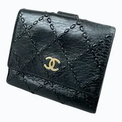【希少・美品】CHANEL シャネル ワイルドステッチ Wホック 二つ折り 財布 8番台 ブラック