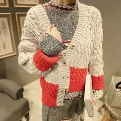 配色 ケーブルニット カーディガン 4カラー 着回し 体型カバー 大人カジュアル レディース 羽織り