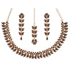 Touchstone Indian Wedding Jewelry Set Gold Traditional Necklace for Women Statement Rhinestone Set Hollywood Glamour Style Crystal Stone Bridal Costume Golden Necklace, Rhinestone 0