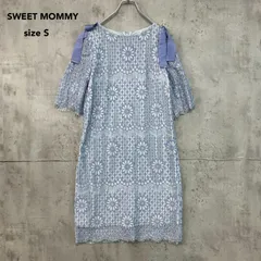 SWEET MOMMY スウィートマミー S ブルー コットン総レースワンピース リボン ショルダーリボン 五分袖 Iライン ひざ丈 フォーマル お宮参り 結婚式 二次会 パーティー 華やか 清楚 上品 ドレス ★ ■◆のサムネイル