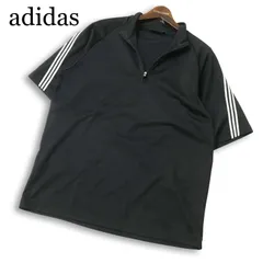 adidas GOLF アディダス ゴルフ 春夏★ 半袖 ロゴプリント スリーストライプ ハーフジップ シャツ Sz.L メンズ 黒