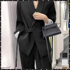 テーラードジャケット パンツスーツセット ベルト付きウエストマーク ロングジャケット ゆったり セミワイドパンツ 大人上品セット オフィススーツセット30代40代 長袖通勤ジャケット セットアップ 春秋 入学式卒業式入園式 送料無料