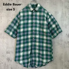 Eddie Bauer エディーバウアー Sサイズ 半袖 チェック シャツ ギンガムチェック コットン 100% グリーン ポケット カジュアル ボタンダウン トップス ビンテージ ヴィンテージ 希少 90s 00s 古着 ★ ■◆