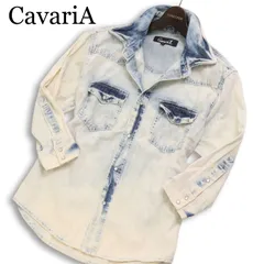 CavariA キャバリア 春夏 襟ワイヤー★ 7分袖 ウォッシュ加工 ブリーチ デニム ウエスタン シャツ Sz.44 メンズのサムネイル