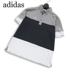 adidas GOLF アディダス ゴルフ 春夏★ 半袖 鹿の子 ボーダー ロゴプリント ボタンダウン ポロシャツ Sz.M メンズ