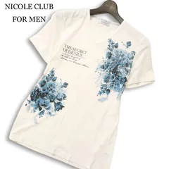 NICOLE CLUB FOR MEN ニコルクラブ フォーメン 春夏★ 半袖 Vネック プリント 花柄 Tシャツ カットソー Sz.46 メンズ 白