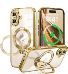 iPhone 17 용 케이스 MagSafe 대응 광택 CD 문양 링 360 ° 정점 회전 스탠드 종횡 양대 대응 머그 세이프 대응 도금 범퍼 반짝이 후면 클리어 정밀 개구 렌즈 보호