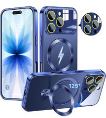 [2025 최고 걸작&4개의 기능을 한번에 실현] TISTUNST iPhone 16 Promax용 케이스 Magsafe 대응 카메라 보호 일체 미군 MIL 규격 지문 방지 내충격 스트랩 홀 첨부 매트 도금 마무리 블루
