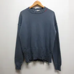 マルニ MARNI 美品 ダメージ コットン ニット セーター 42 ブルーグレー GCMG0210A0 UFC652 ロゴ刺繍 イタリア製 正規品のサムネイル
