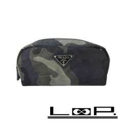 美品 希少【PRADA】プラダ レオパード×カモフラ ナイロンポーチ 三角