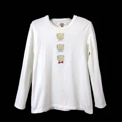 ピンクハウス PINK HOUSE Tシャツ カットソー コットン 長袖 ロゴ くま プリント M アイボリー