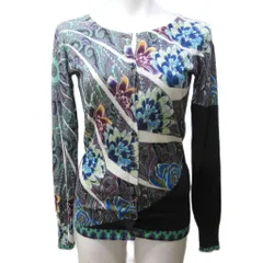 エトロ ETRO ニット カーディガン シルク カシミヤ混 シルカシ ペイズリー柄 花柄 総柄 切替 長袖 38 約S マルチカラー IBO89 0302のサムネイル