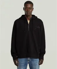 ジースター メンズ アウター パーカー・スウェット スウェット シャツ 長袖 GStar Raw Mens Script LongSleeve Hooded Sweatshirt Dark Blackのサムネイル