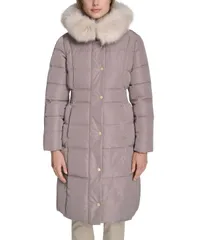 コールハーン レディース アウター ジャケット・ブルゾン コート Cole Haan Womens Trim Hood ZipFront Puffer Coat Cashewのサムネイル