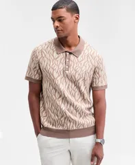 アルファニ メンズ アウター ニット・セーター ポロシャツ セーター Alfani Mens Short Sleeve Birdseye Jacquard Polo Sweater Dill Seedのサムネイル
