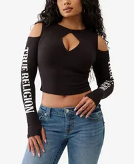 トゥルーレリジョン レディース トップス シャツ カットアウト True Religion Womens Branded Rib Cut Outop Jet Black ブラックのサムネイル