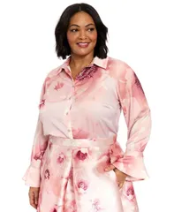 ミューズ レディース トップス シャツ フラワー柄 プラスサイズ プリント ブラウス フラワー Muse Plus Size FloralPrint Blouse BlushMauvePeach ブラのサムネイル