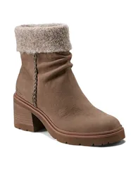 アース レディース シューズ ブーツ・レインブーツ ヒール Earth Womens Gresa Cozy Waterproof Block Heel Booties Brown Leather ブラのサムネイル