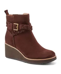 アース レディース シューズ ブーツ・レインブーツ Earth Womens Chace Buckle Strap Wedge Booties Brown Suede ブラウン