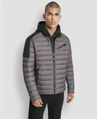 ダナ キャラン ニューヨーク メンズ アウター ジャケット・ブルゾン キルティング DKNY Mens Moto Quilted Puffer Jacket Graniteのサムネイル