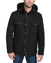 コールハーン メンズ アウター ジャケット・ブルゾン ジャケット Cole Haan Mens FullZip Twill Field Jacket with Removable Hood Blackのサムネイル