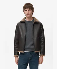 マンゴ メンズ アウター ジャケット・ブルゾン レザー フリース MANGO Mens FauxLeather Fleece Jacket Chocolate チョコレート