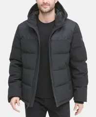 ダナ キャラン ニューヨーク メンズ アウター ジャケット・ブルゾン コート DKNY Mens MixedMedia Puffer Coat Black ブラックのサムネイル