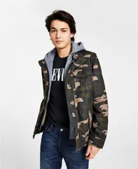 リーバイス メンズ アウター ジャケット・ブルゾン ジャケット Levis Men s Sherpa Lined Two Pocket Hooded Trucker Jacket Olive Camo オリーブ