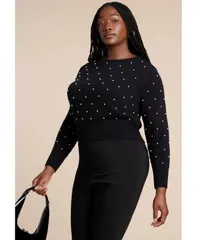 エロクイ レディース アウター ニット・セーター ELOQUII Womens Pearl Sweater Black ブラック