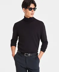 アルファニ メンズ アウター ニット・セーター タートルネック ウール セーター Alfani Mens Merino WoolBlend Turtleneck Sweater Deep Blackのサムネイル
