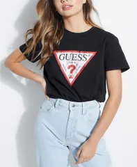 ゲス レディース トップス シャツ Tシャツ コットン ロゴ GUESS Womens Classic Fit Organic Cotton Logo TShirt Jet Black ブラックのサムネイル