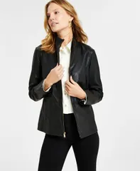 コールハーン レディース アウター ジャケット・ブルゾン コート レザー Cole Haan Womens Leather Coat Black ブラックのサムネイル