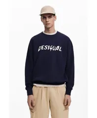 デジグアル メンズ アウター ニット・セーター スウェット シャツ ロゴ Desigual Mens Textured logo sweatshirt Navy blue ネイビーのサムネイル