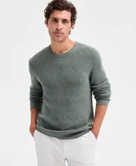 アルファニ メンズ アウター ニット・セーター クルーネック セーター Alfani Mens Long Sleeve Basket Weave Crewneck Sweater New Sage セのサムネイル