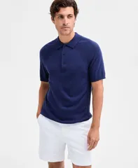 アルファニ メンズ アウター ニット・セーター ポロシャツ セーター Alfani Mens Short Sleeve Textured Polo Sweater Medieval Blue ブルーのサムネイル