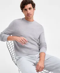 アルファニ メンズ アウター ニット・セーター クルーネック セーター Alfani Mens Long Sleeve Textured Crewneck Sweater Zinc Heather ヘのサムネイル