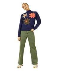 ユミキム レディース アウター ニット・セーター ハイネック フラワー柄 フラワー Yumi Womens Floral Detail High Necknit Sweater Navy ネイビーのサムネイル